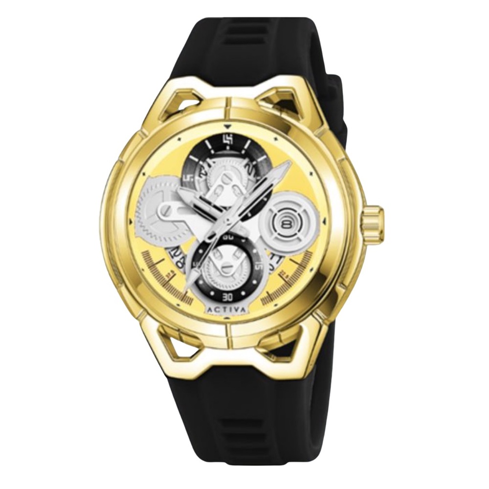 •Sporty Luxe• Invicta Activa X 44mm Gold Case, Black Silicone Strap Men’s Watch